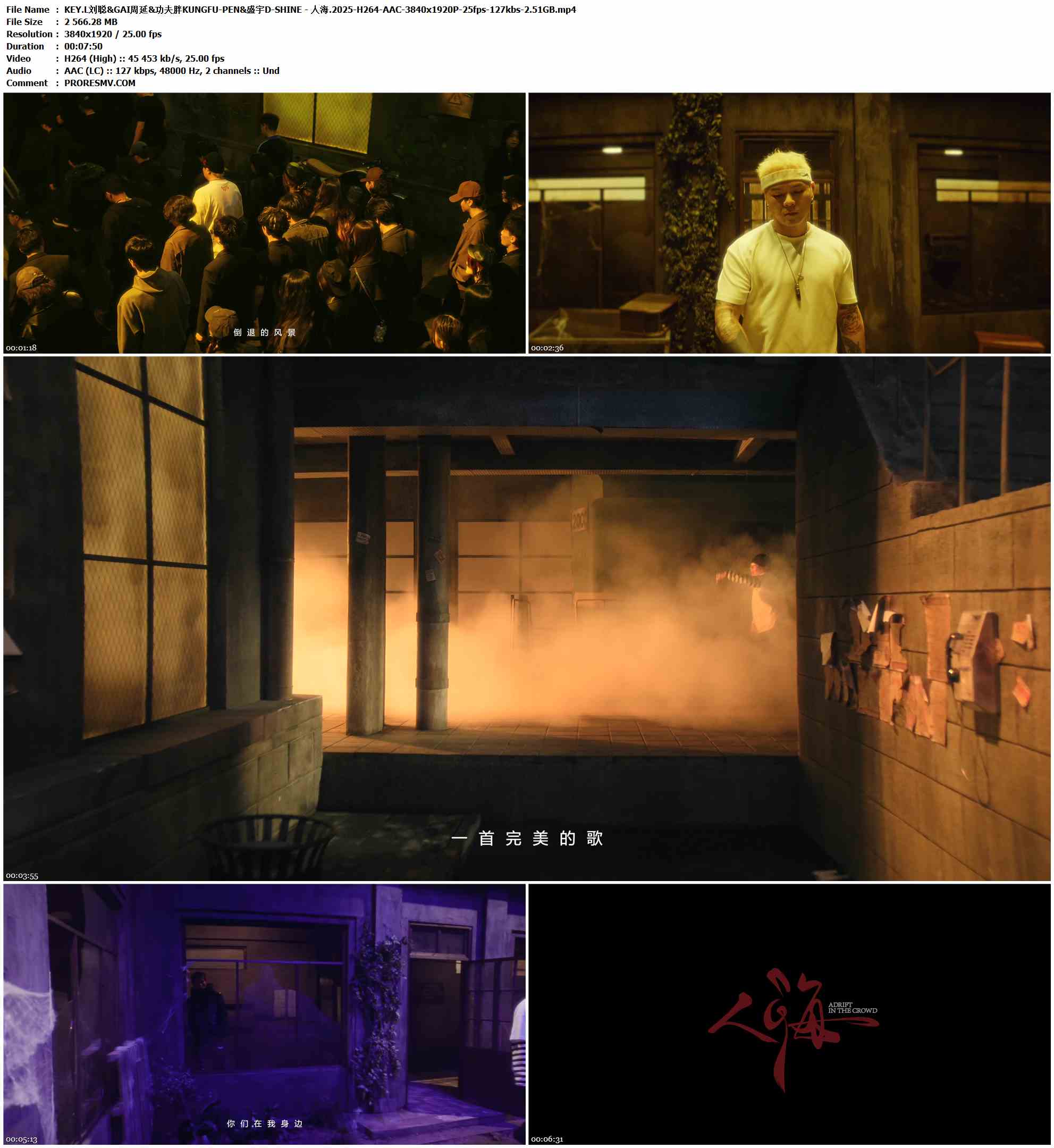 KEY.L刘聪&GAI周延&功夫胖KUNGFU-PEN&盛宇D-SHINE - 人海.2025-H264-AAC-3840x1920P-25fps-127kbs-2.51GB官方MV_高清MV